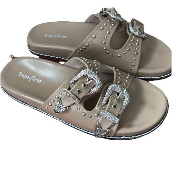 Shoes - Taylor Swift Imperfecto Silver Western Buckle Sandals NWOT Size 10.5 US/41 EU